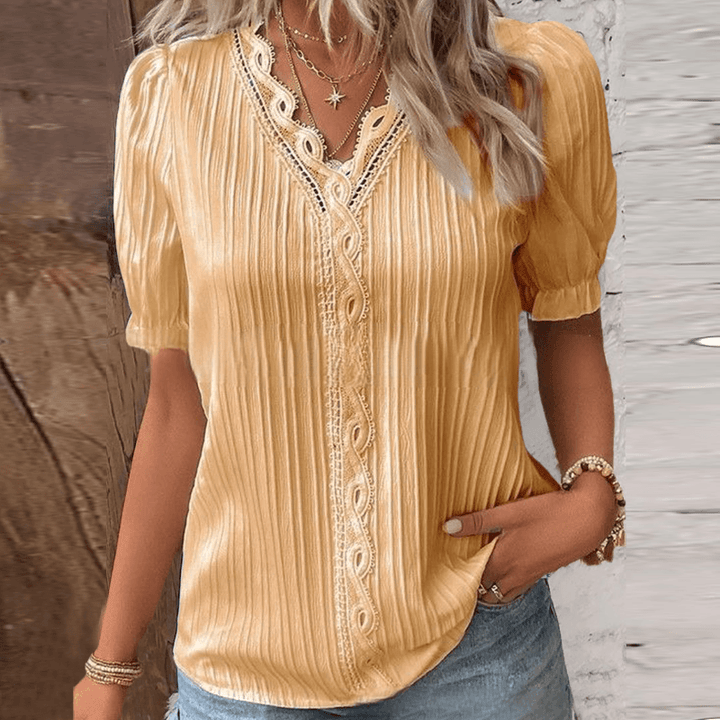 Chic V-Neck Blouse with Lace Details