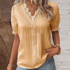 Chic V-Neck Blouse with Lace Details