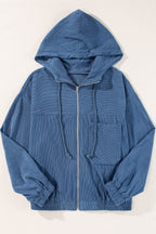 Teal Hooded Jacket with Zipper and Drawstring