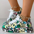 Women's Layered Sneakers with Graffiti Print