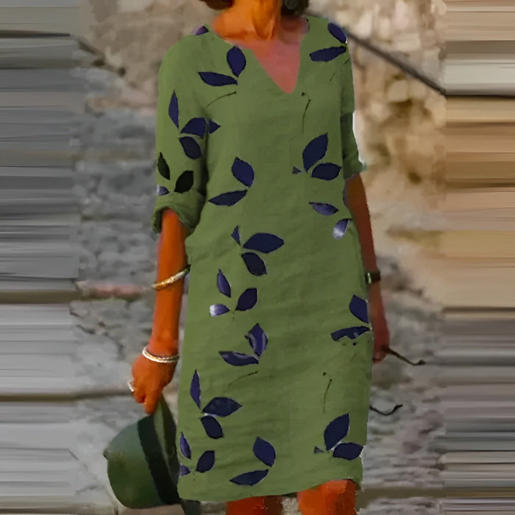 Delightful Women's Summer Dress Featuring Leaf Print