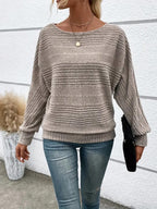 Relaxed Batwing Sleeve Top with Round Neckline