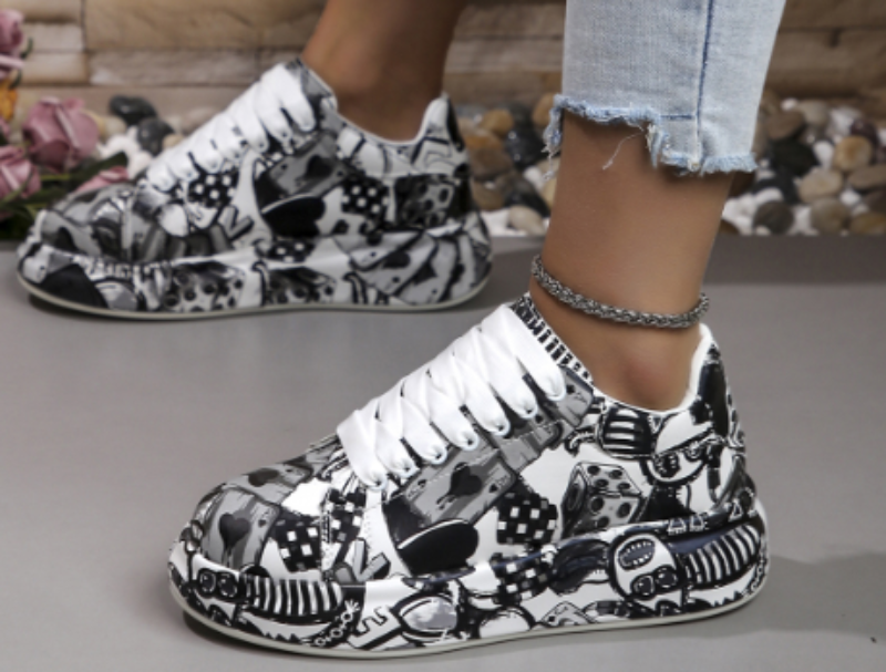 Women's Layered Sneakers with Graffiti Print