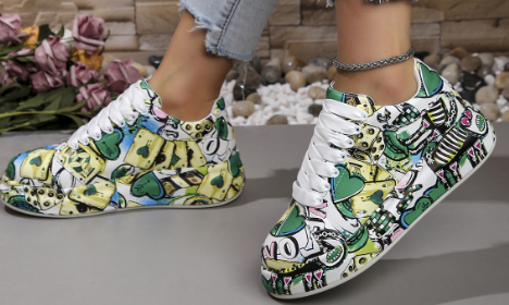Women's Layered Sneakers with Graffiti Print