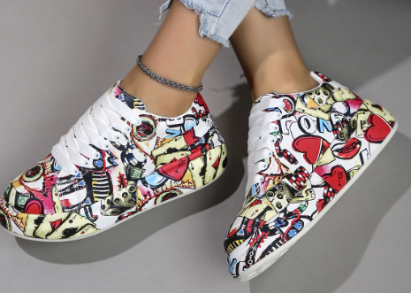 Women's Layered Sneakers with Graffiti Print